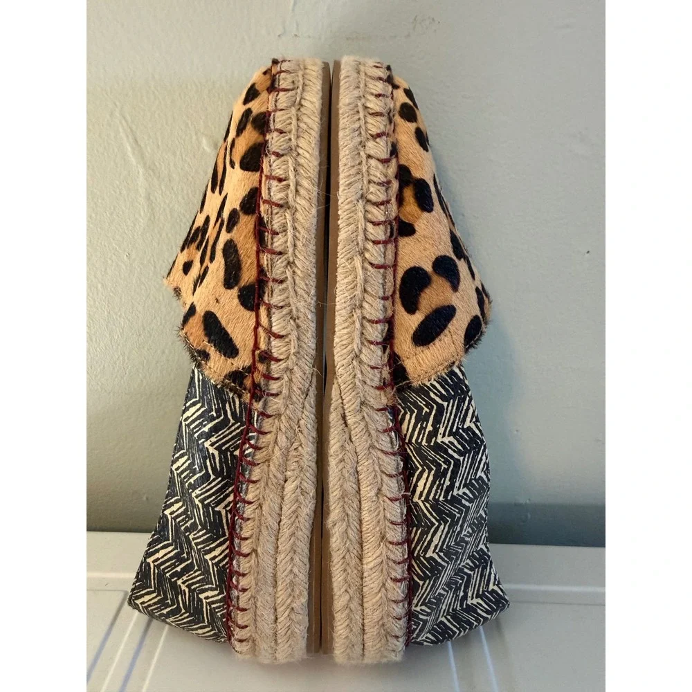 Soft Surroundings Leopard boho Espadrille Flats Tan Black Red whimsi resort y 9M